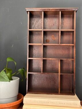 Vintage Brown Wooden Wall Display Shelf - Trinket Shelf